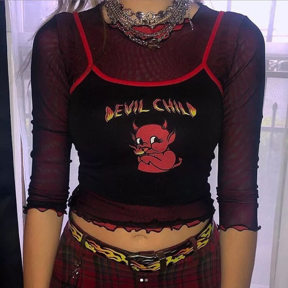 👹 devil child red black crop top tank cami 👹 - Picture 2 of 4